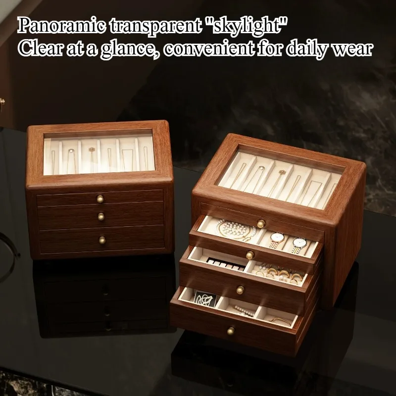 Solid wood jewelry box, high-end exquisite stud earrings, necklace, gold jewelry, large-capacity jewelry storage box  new models