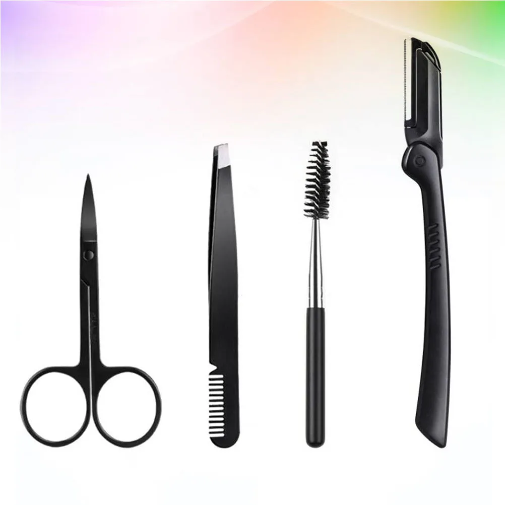 

4Pcs Eyebrow Tweezer Set Stainless Steel Tools for Women Facial Hair Removal Kit Black Eyebrow Clip