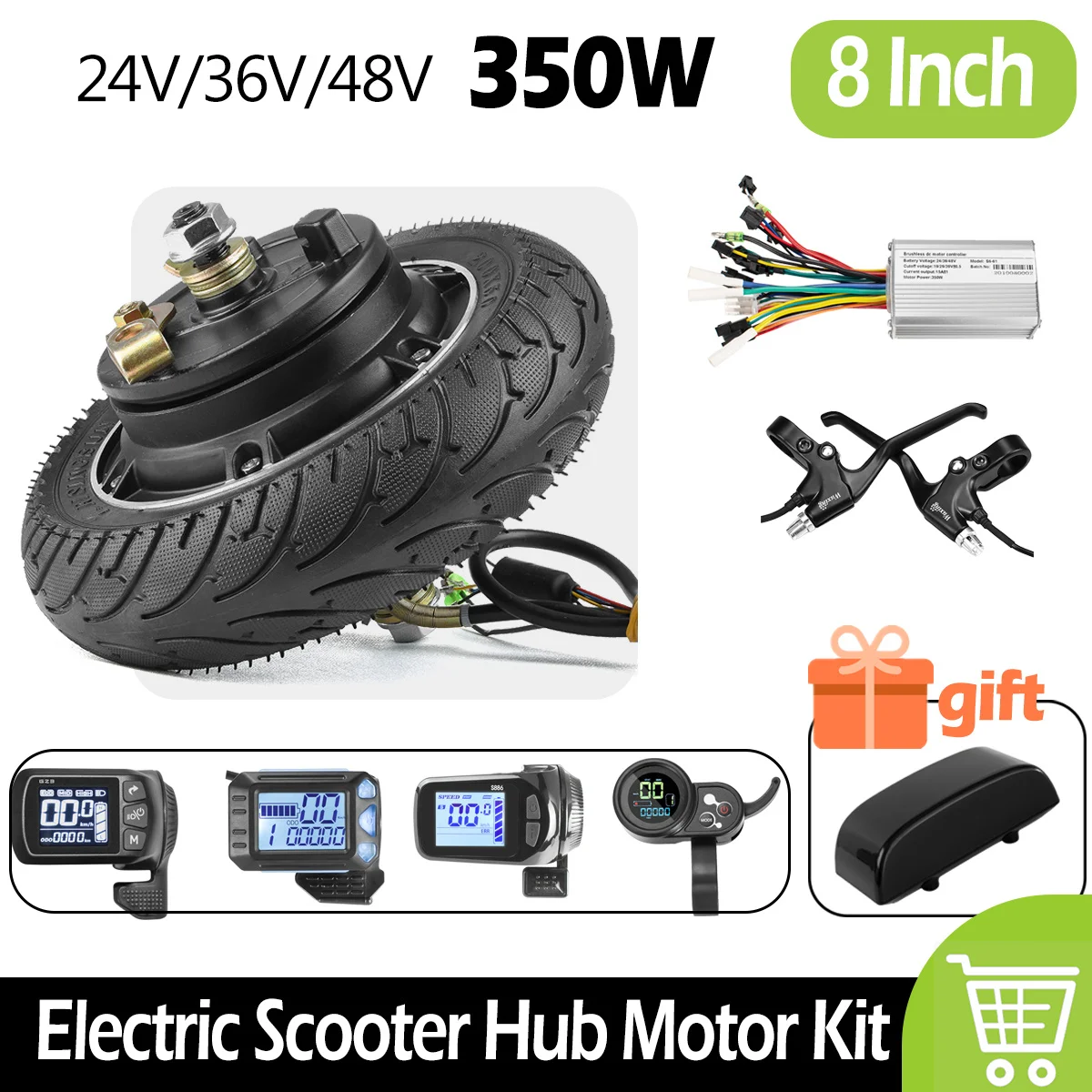 8 Inch Electric Wheel Hub Motor for Scootor 350W Brushless Gearless Hub Motor Kit with Controller and GZ3/S886/S887/S5 Display