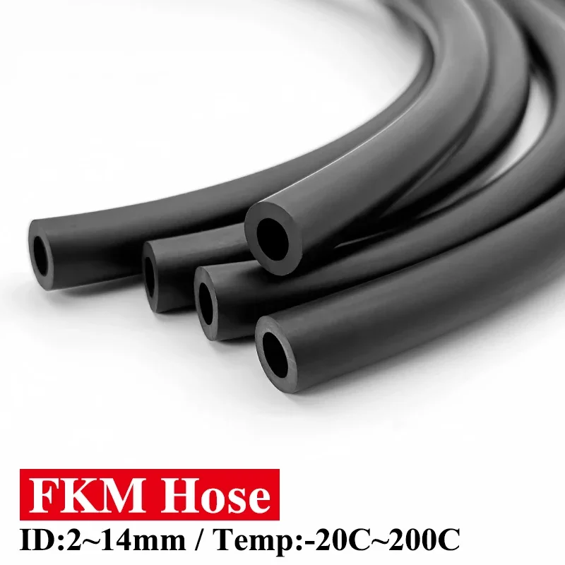 High Temp Black FKM Vitons Rubber Hose 50cm/1/2/3/5M ID 2-4-6-8-10-12-14mm Oil Corrosion Resistant Anti-Aging Fuel Delivery Tube
