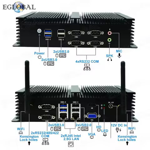 EGLOBAL Intel 11th Gen Industrial Mini PC Core i7 32G DDR4 RAM 1TB SSD RJ45 i225-V 2.5G Industrial Computer Windows11 HDMI 6*COM