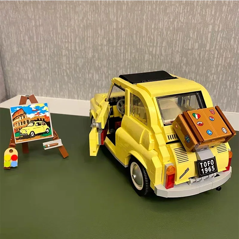 960 STKS Technische Fiat 500 Bouwstenen Klassieke Gele Auto Model Schepper Monteren Voertuig Bricks Speelgoed Voor Jongens Kids Gift