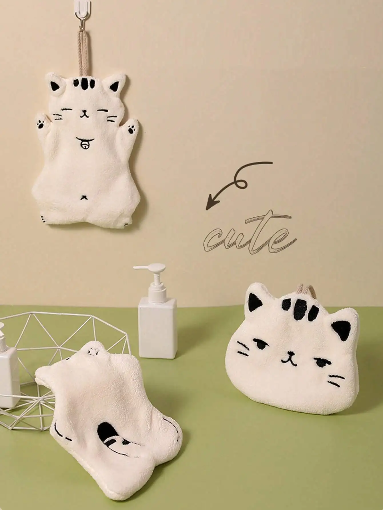 1 قطعة الصوف المرجاني ماصة لطيف القط تصميم معلقة منشفة اليد مناسبة للحمام والمطبخ غير تساقط منشفة صغيرة ل هان