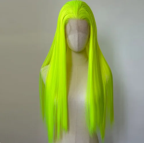 Neon Green Wig Synthetic Lace Front Wig Long Straight Fluorescent Green Lace Front Synthetic Wig Pre Plucked Natural Hairline