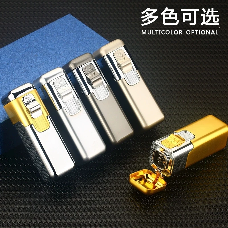 Novel Quad Jet Blue Flame Cigar Lighter Fashionable Metal Butane Gas Lighter Premium Men's Festival Gift Outdoor Practical Tool view 5
