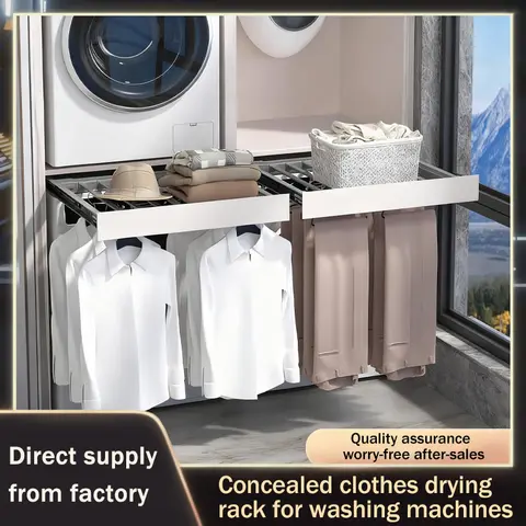 Summit Invisible Pull Out Clothes Drying Rack Retractable Sliding Rail Hidden Storage For Washing Machine Balcony Wardrobe