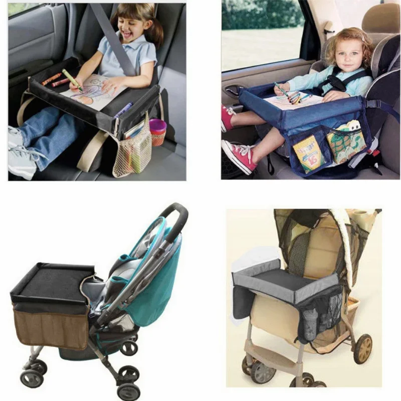 Dining Car Table for Kids Baby Kids Car Tray Plates Portable Waterproof Car Seat Child Cartoon Toy Holder Storage Baby Fence