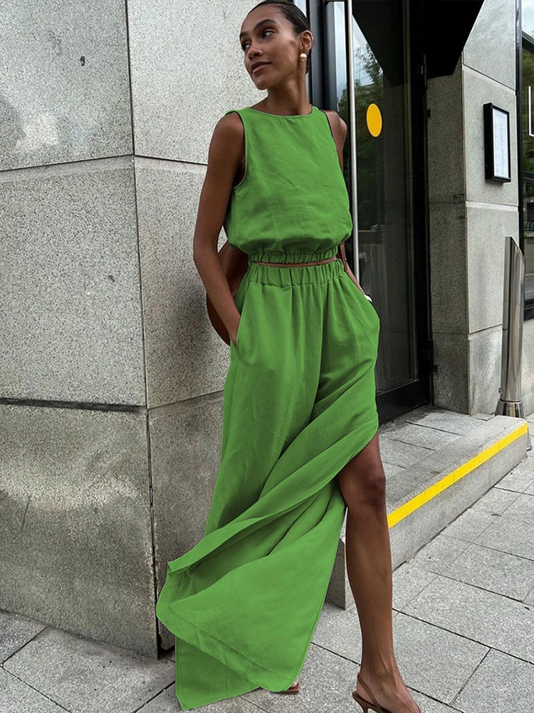 

Женский комплект из 2 предметов Aynaray, однотонный пляжный комплект из льняных брюк, весна-лето 2024