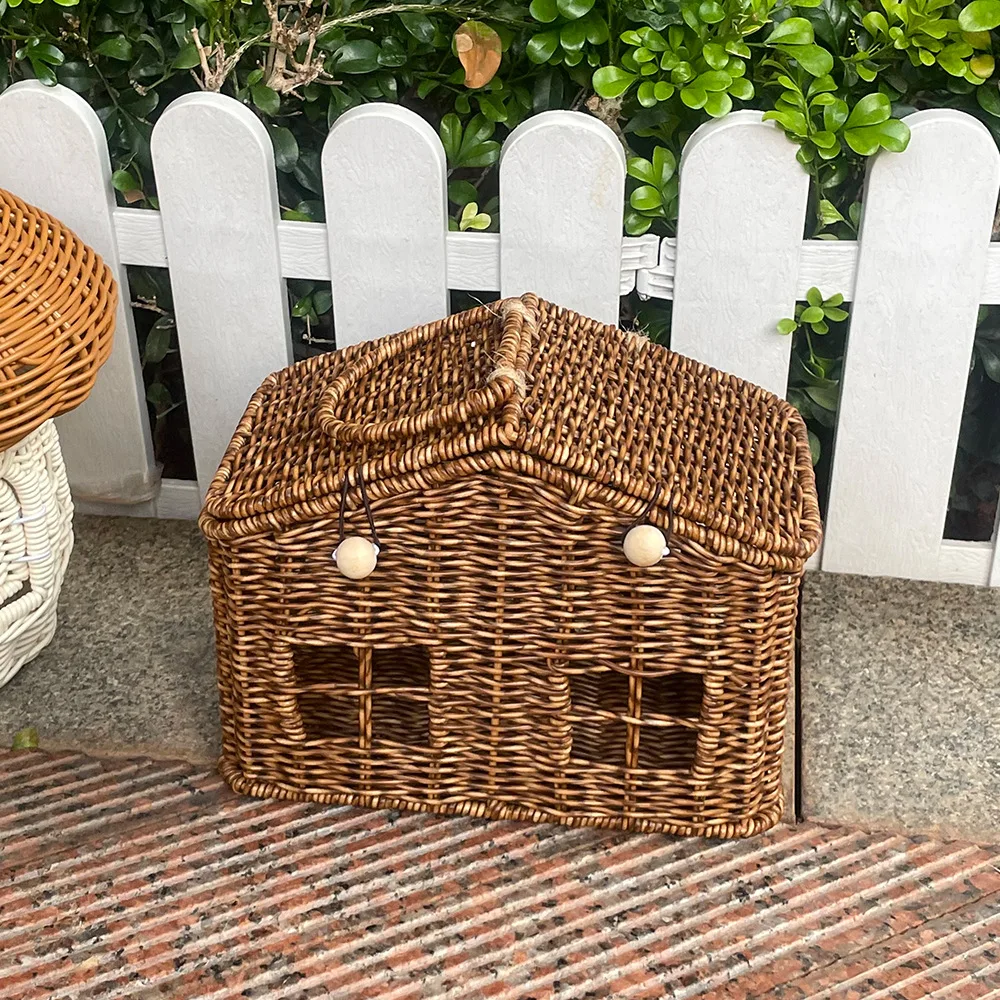 Handmade House Box Bag Faux Rattan Basket Bags for Women Designer Handbags 2025 Funny Purses for Women PP Material Beach Bag New