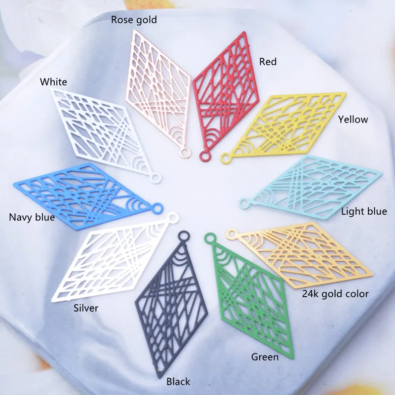 50 Stück AC7408 32*16mm Metall-Rhombus-Anhänger Messing-Filigran-Anhänger DIY Schmuck Ohrring Herstellung Zubehör – Detail 4