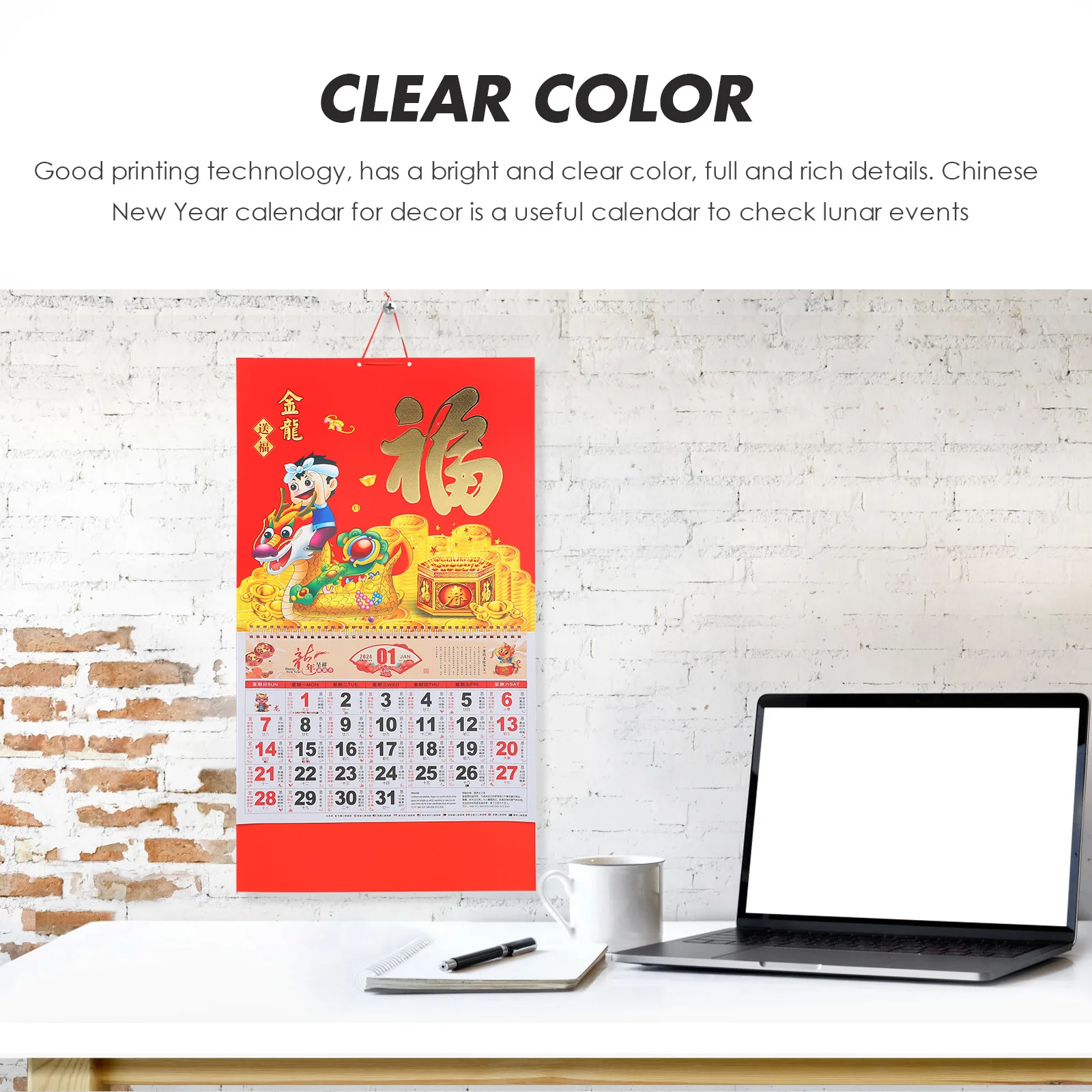 

Подвесной календарь на год Дракона Яркий прозрачный печатный традиционный настенный календарь Детальный ежемесячный планировщик с лунной датой