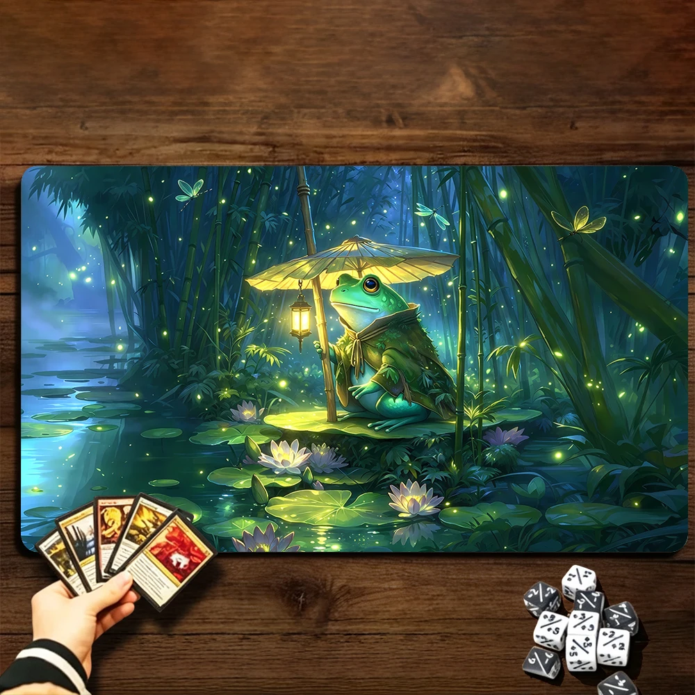 Bamboo Forest Frog TCG Playmat Magic Playmat Gathering Gaming Mat with Stitched Edge Anti-slip base 60X35cm Trading Card Game