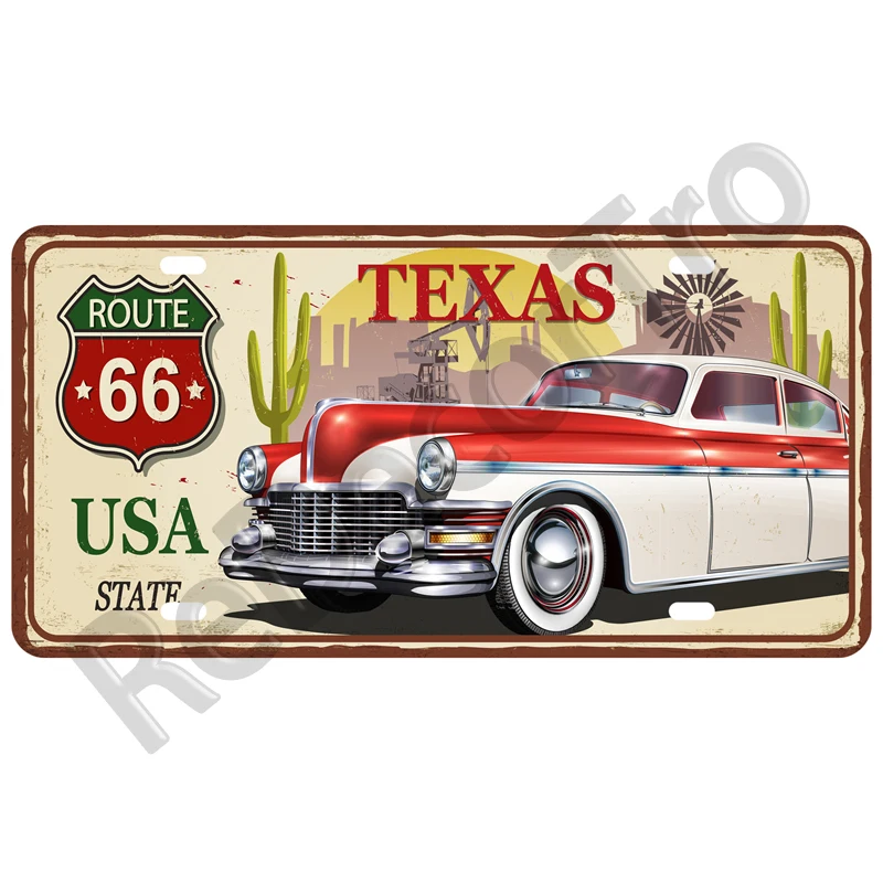 Numero di auto targa in banda stagnata targa in latta Bar Club Wall Art Garage decorazione della casa Route 66 Vintage Metal Sign Poster Moto Gas