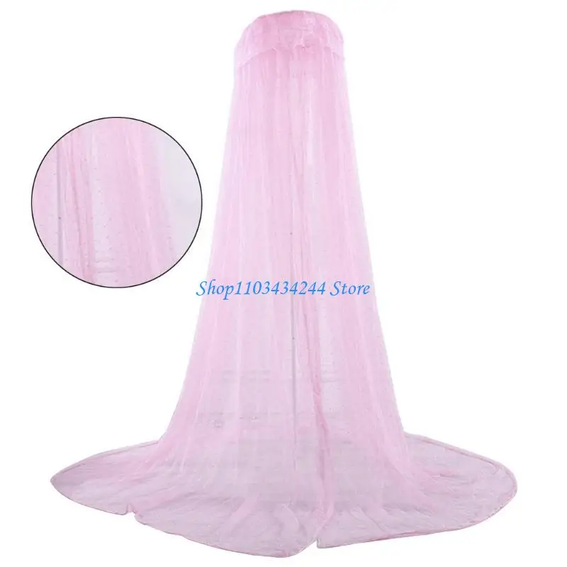 Infants Jacquard Mosquito Net with Lace Trim Decors, Baby Bed Crib Canopy Tulle Curtain for Bedroom Play House