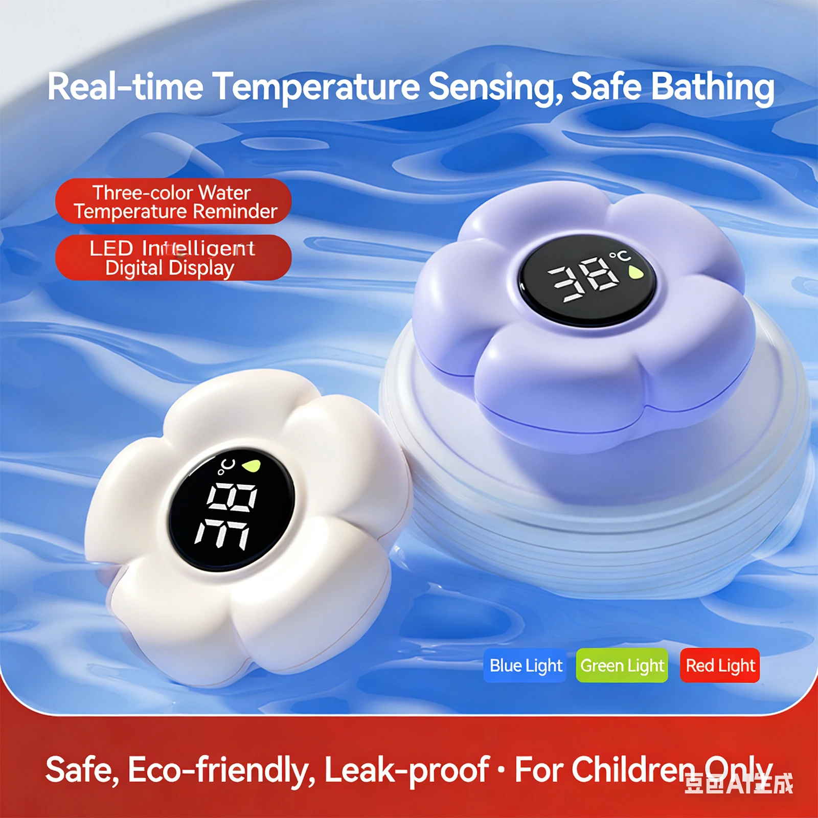 Baby Bath Thermometer - Digital Floating Water Thermometer with LED Display & Color Alerts for Infants, Cute Bath Tub Sensor
