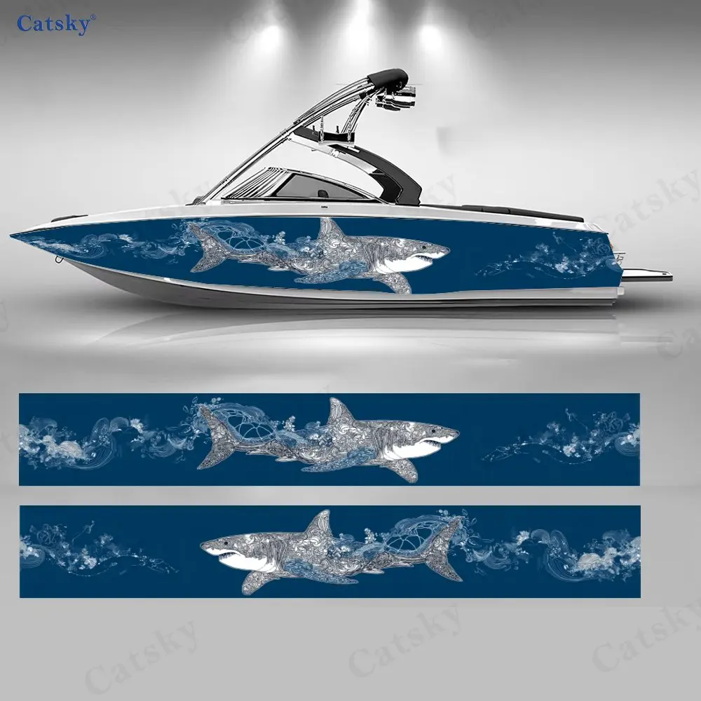 

Наклейки на лодки с изображением белой акулы в стиле дзен, водонепроницаемые виниловые наклейки из ПВХ для рыболовных лодок, прочные и стильные.