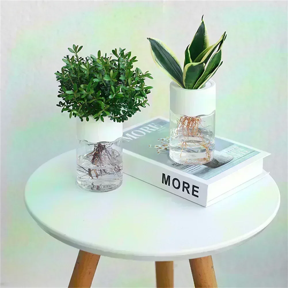 14cm*7cm Mini Hydroponic Flower Pot Home Vase Decor Transparent Imitation Glass Soilless Plant Pots Home Gardening Accessories