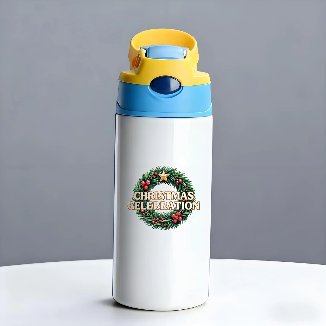 304 Stainless Steel Insulated Cup  Christmas Celebration Wreath Pattern Straw Childrens Water Cup  Gold Star Decoration Christm