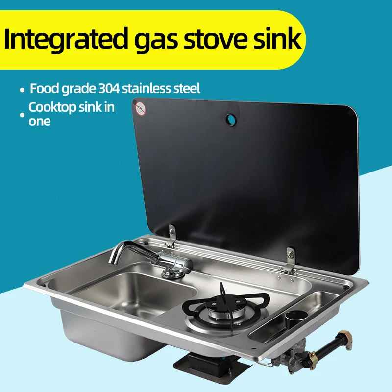 RV Gas Stove Multifunctional Folding With Sink Kitchen Gas Stove Sink Two in One Caravan Hidden Single-Head Stove For Outdoors