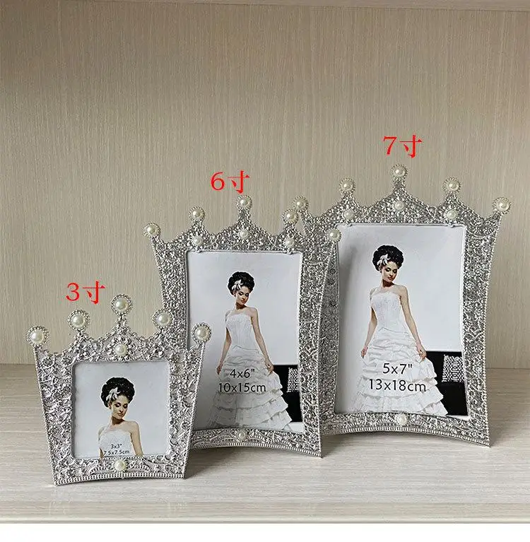 3/6/7inch Retro Pearl Crown Picture Frame - European Home Portrait Decorative Frame With Hand-Painted Resin Backing