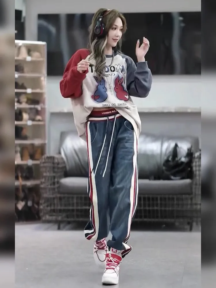 

plus Size 300 Pounds Fashionable Casual Sportswear Set Women's Spring Autumn American Street Style T-Shirt Sweatpants 2 Piece...