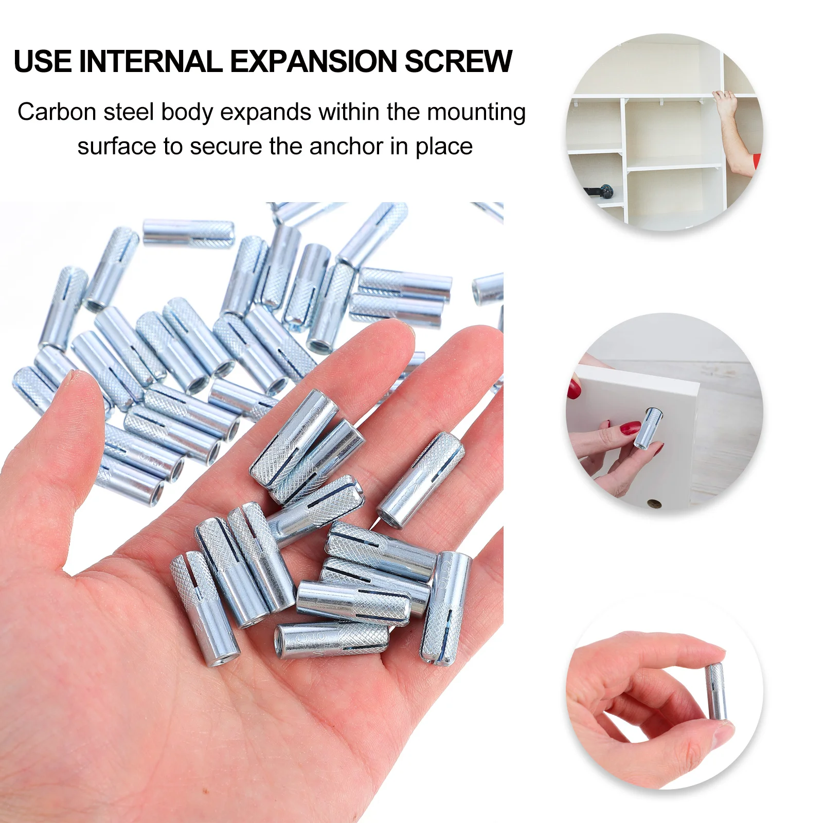 

50 pcs Drop-In Anchor Expansion Bolts Concrete Anchors Carbon Steel Threaded Bolt For Solid Masonry Wall Fastening Hardware