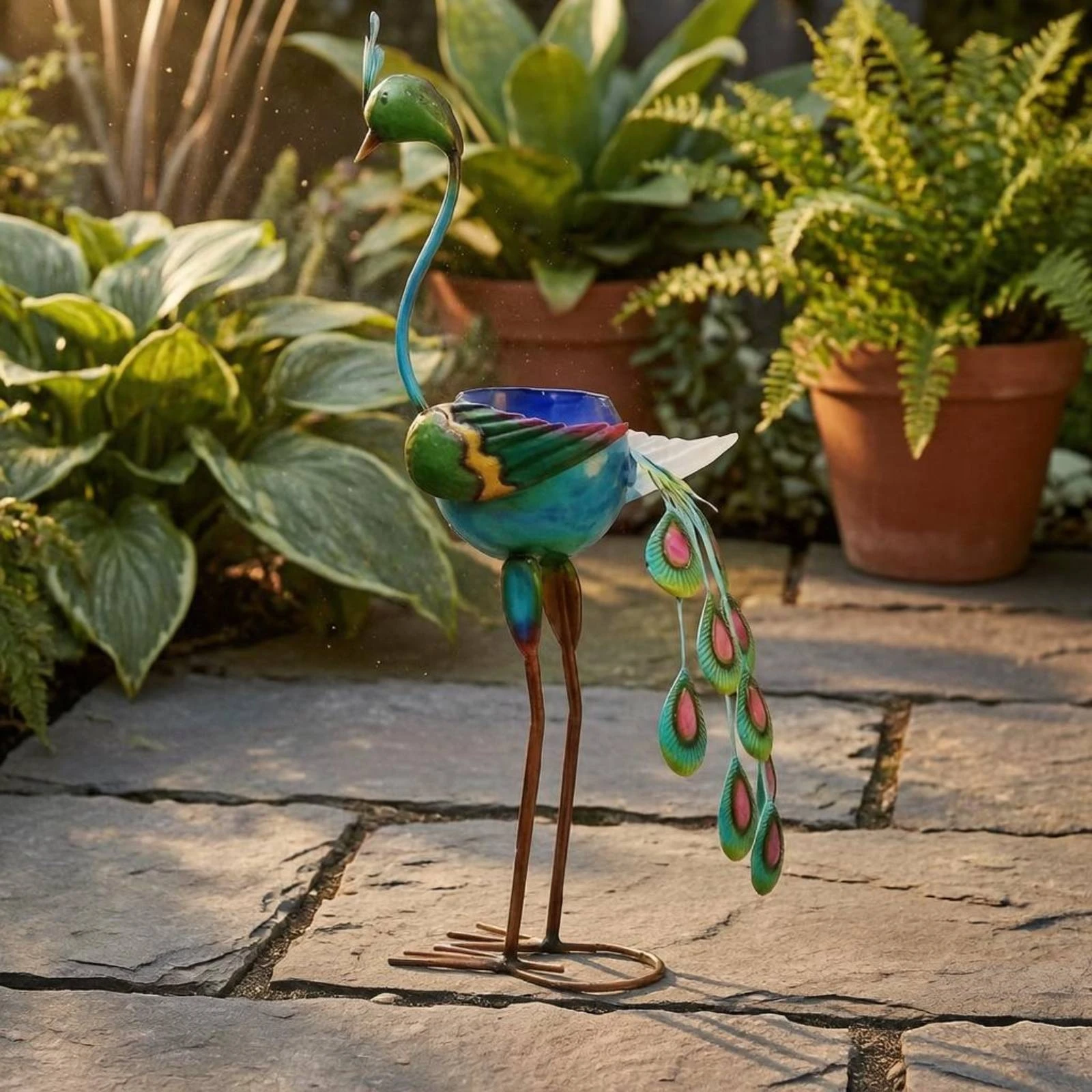 Succulent Pot Rustproof Metal Creature Planter Peacock Flower Pot Hand-Painted Flamingo Planter Space-Saving for Outdoor