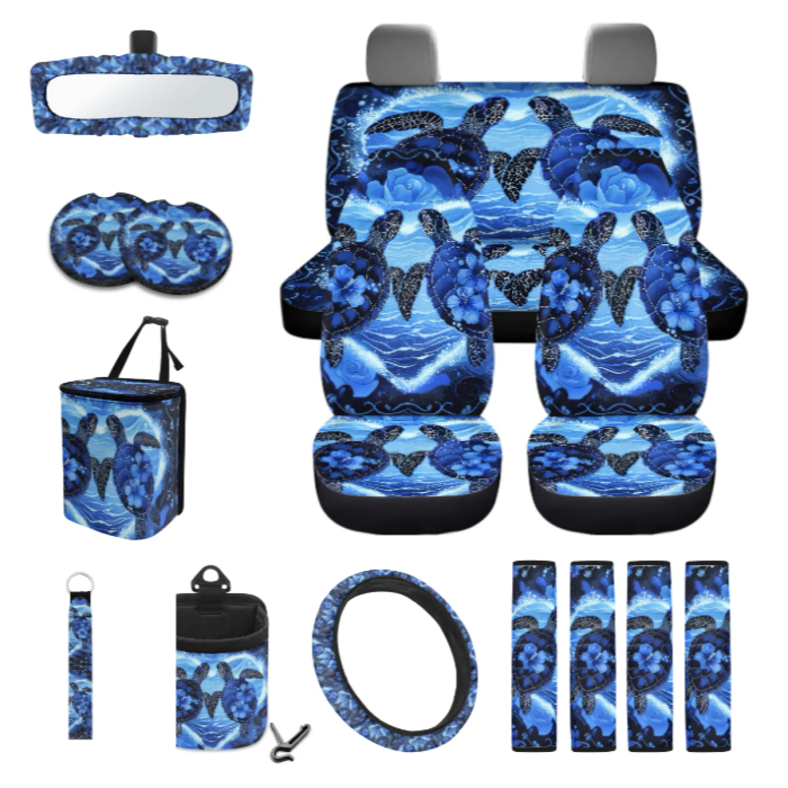 Coloranimal Sea Turtle Set of 15 with Utility Car Steering Wheel Cover and Car Garbage Bag for SUV