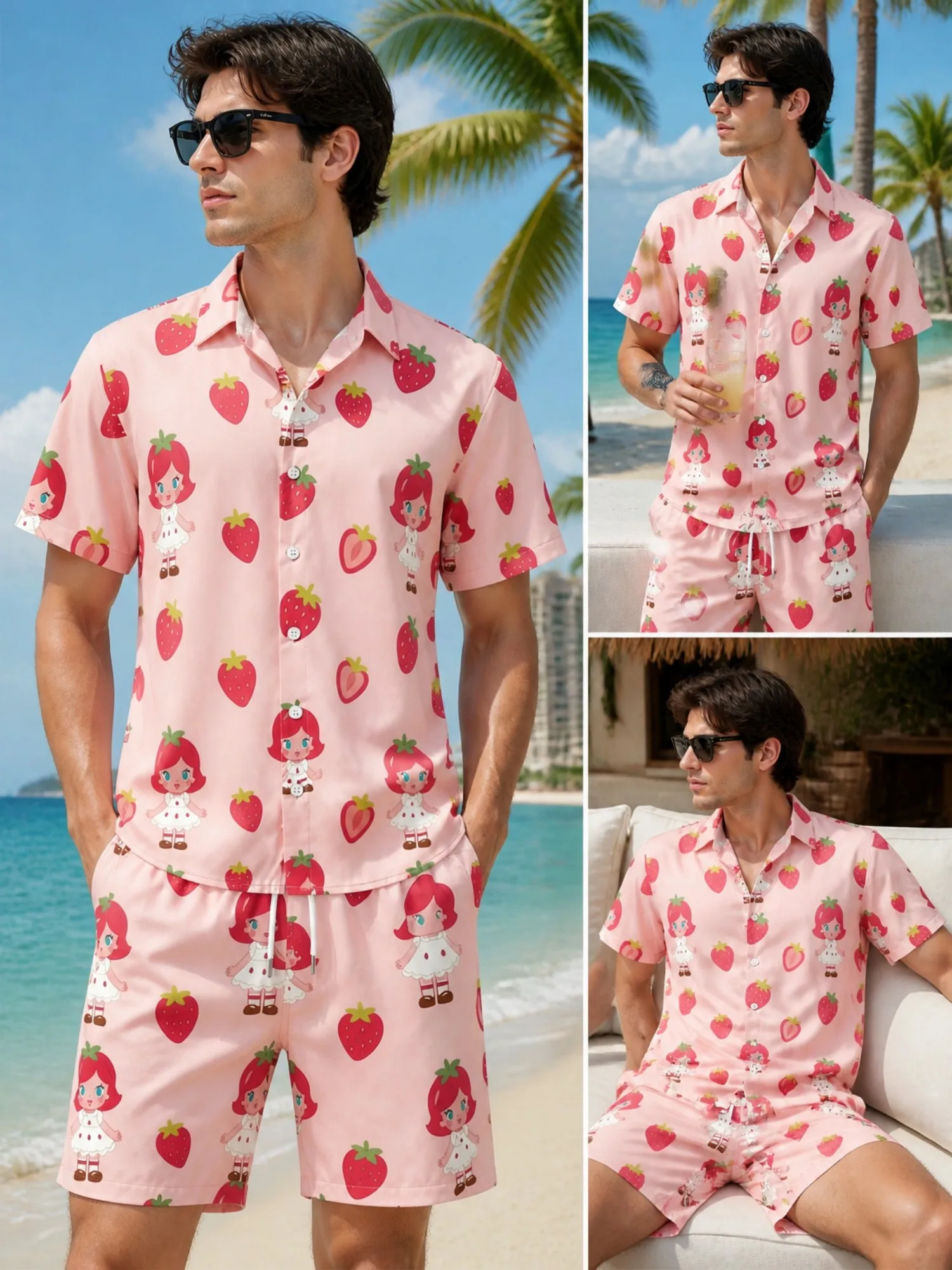 Ensemble chemise à manches courtes à fleurs et short à cordon de serrage pour homme, tenue décontractée de plage pour les vacances d'été, ensemble deux pièces décontracté pour la plage, vêtements d'été