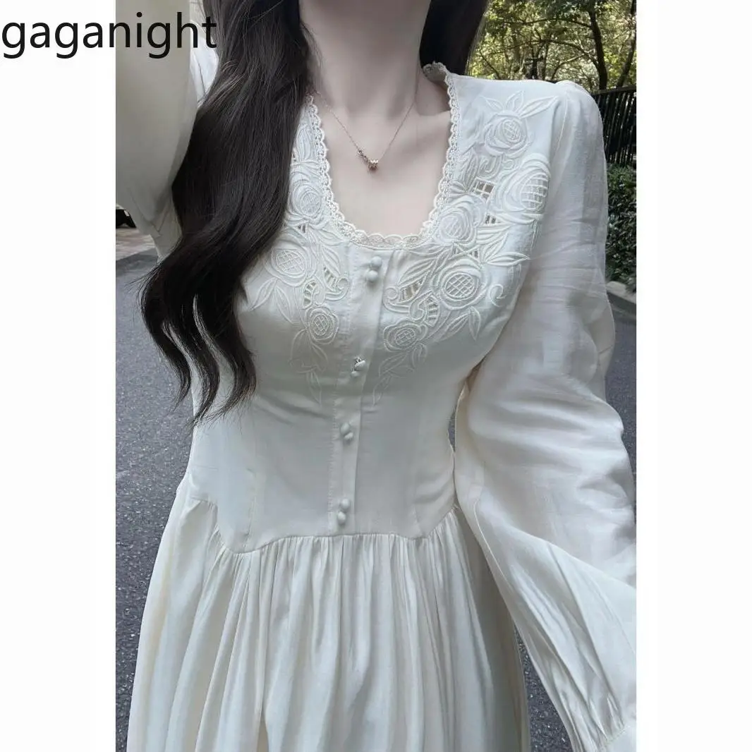 Gaganight Women French Style High End Dress 2024 Early Autumn New Style Elegant Gentle Fairy Slim Cold Dresses Female Vestidos