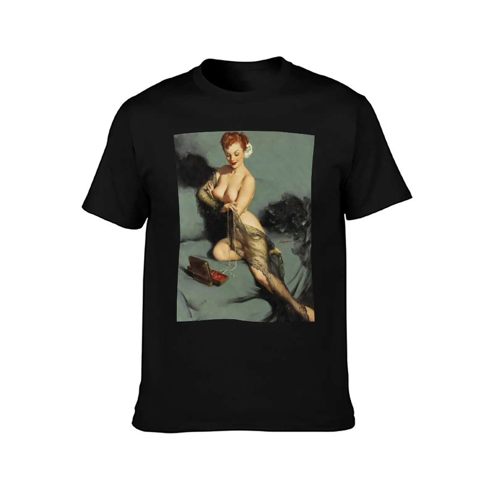 Pin-Up Girl - Elvgren - Vintage T-Shirt Summer Casual Cotton Tee Oversized Streetwear Tops Vintage Graphic Print 100% Cotton