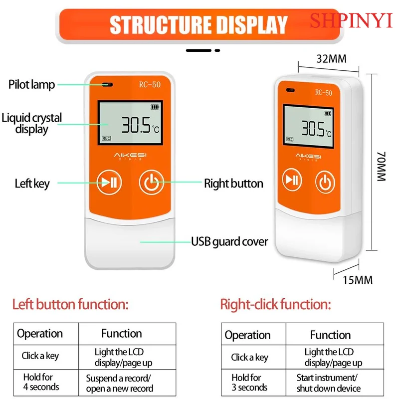 AIKESI RC-50/60 Data Logger USB Temperature Recorder Digital Thermograph for Pharmaceutical Use CE FCC ROHS