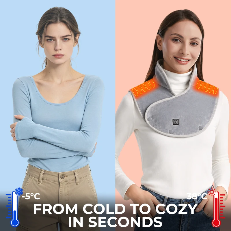 3 Heat Zones Electric Heated Shawl Neck Shoulder Pad Smart Fast Heating USB Thermal Cape Soft Warmer Coat for Office Outdoor view 6