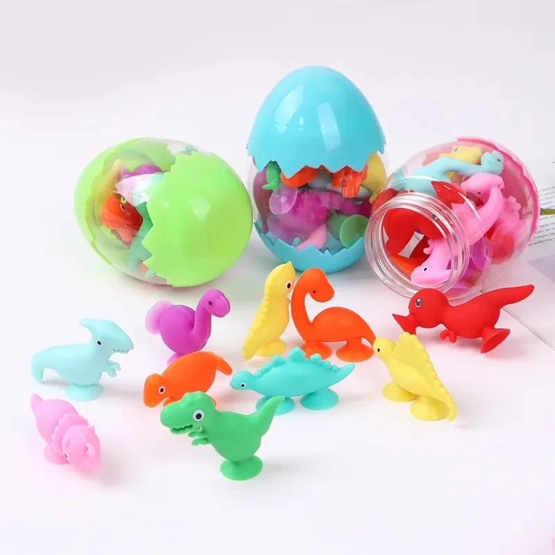 Animal Suction Cup Toy Silicone Building Block Suction Bath Toy Sensory Fidget Sucker Toy Construction Set with Eggshell Storage