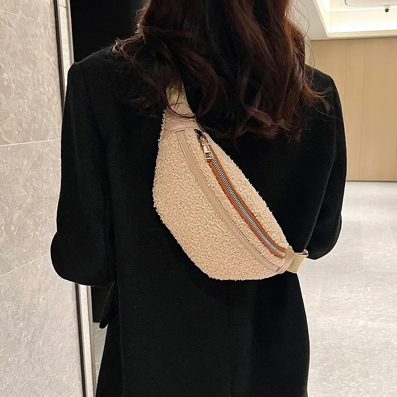 

Lamb Hair New Crossbody Bag Versatile Elegant Small Fragrant Chest Bag Retro Simple Waist Luxury Brand Shoulder Bag for Women