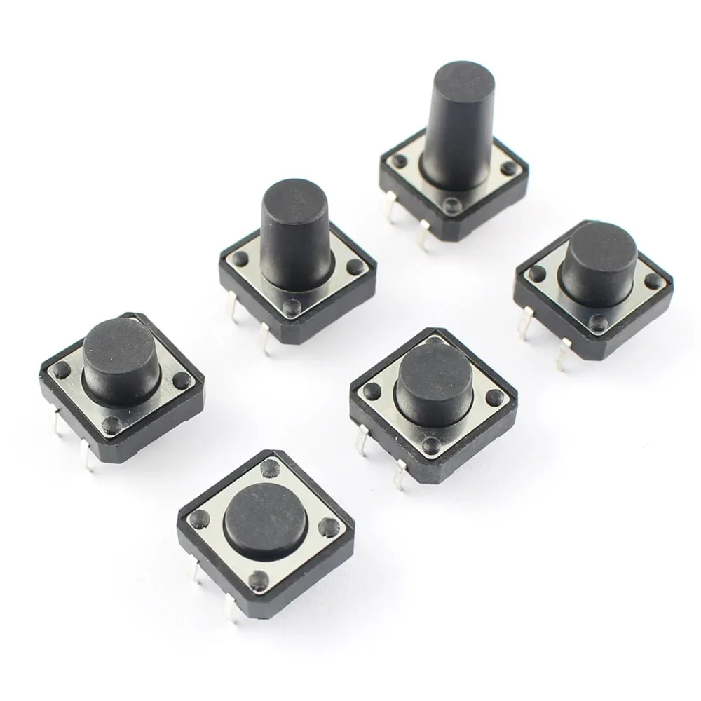 

500pcs Switch 12*12 4Pin DIP Self-reset Momentary Tactile Tact Push Button 12x12x4.3/5/5.5/6/7/7.5/8/8.5/9/9.5/10/11/12/13/15mm