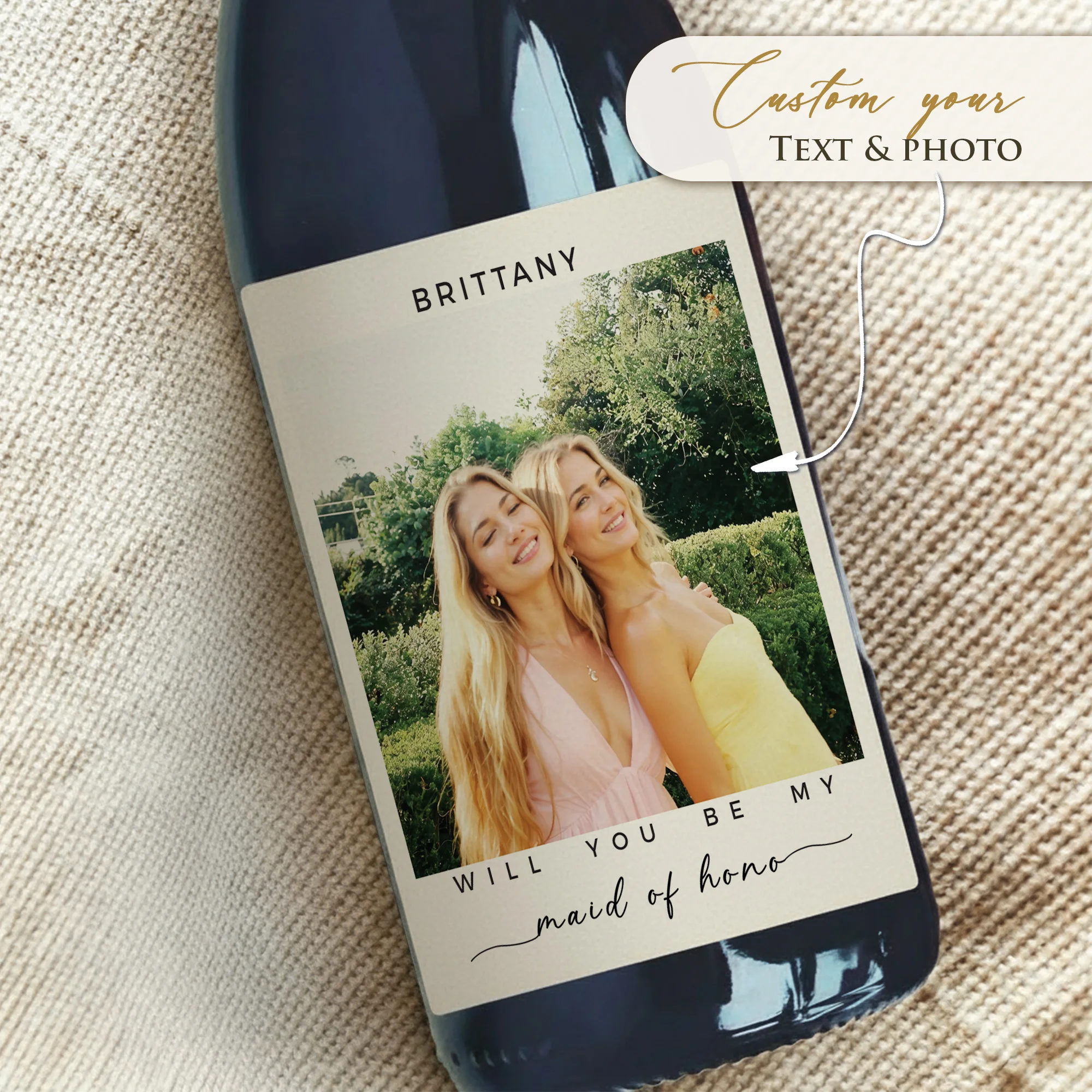 Custom Bridesmaid Wine Labels Vinyl Personalized Stickers Photo Labels Waterproof Sticker for Wedding Favors Party Decor