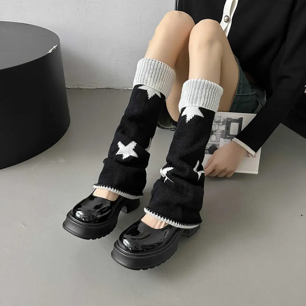 Harajuku Star Knitted Leg Warmers Women Warm Knee Bands Winter Leg Protection Japanese Girls Y2K Socks Boots Shinguard Covers