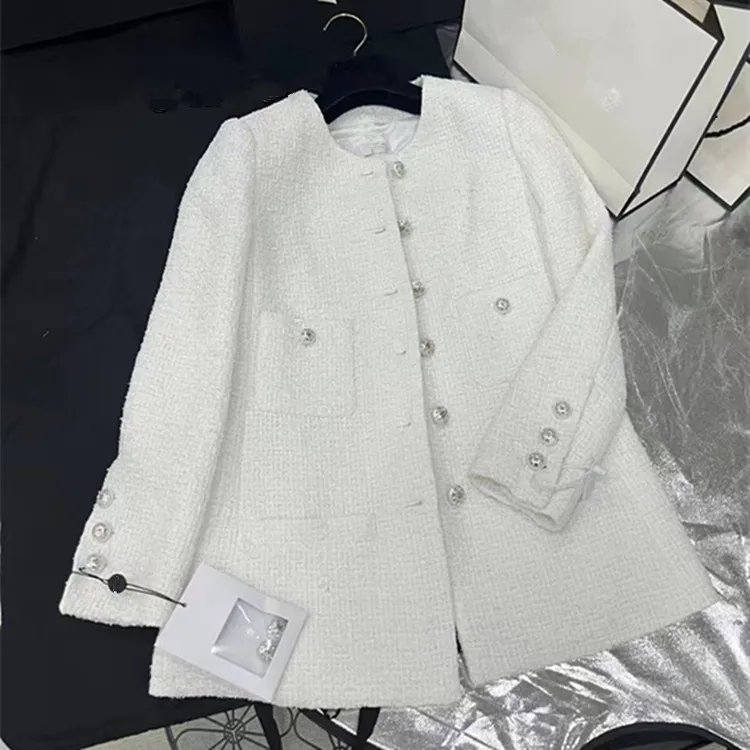 Customization European women's clothing summer new styles 2026 Long-sleeved single-button white pocket tweed coat