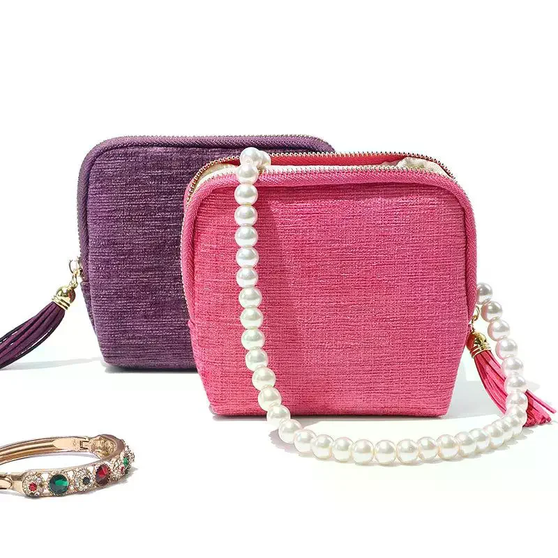 Jewelry Storage Bag With Tassel Pendant Multi Layer Lining Ring Necklace Packaging Large Capacity Travel Bracelet Storage Pouch
