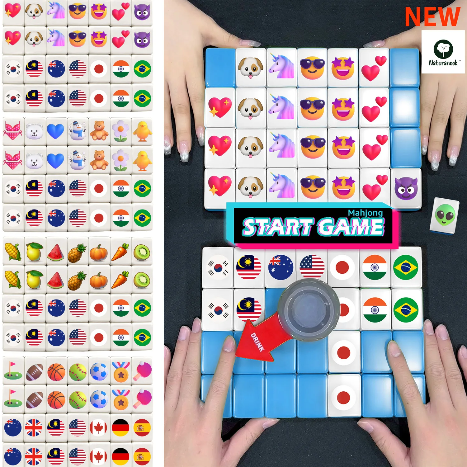 

56+1 Blocks New Patterned Tiktok Seaside Escape Mahjong Tile Game Come with Spinning Arrow and Carrying Bag Unique and Fun Game