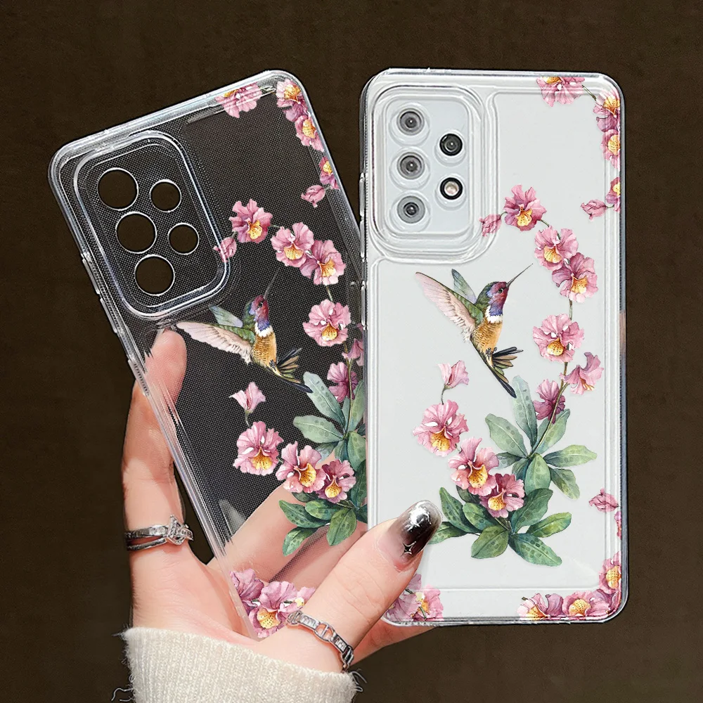 Flower Clear Case For Samsung S24 Ultra S23 S22 S21 S20 FE S10 Plus A55 A54 5G A53 A52S 5G A33 A13 A34 A35 Soft Silicone Cover