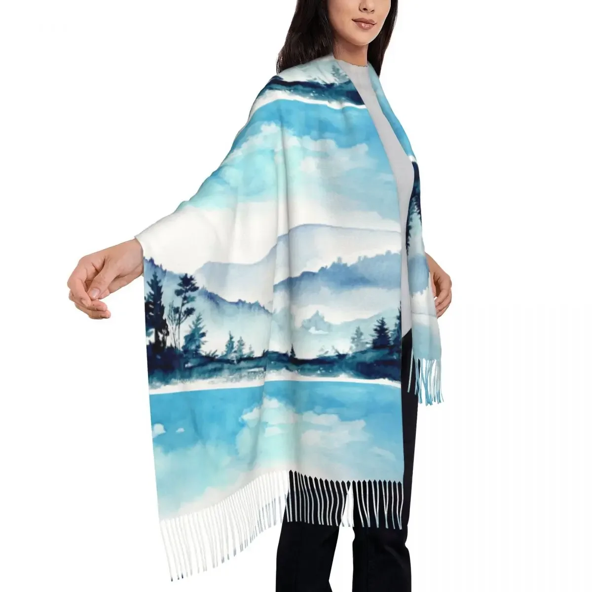 Watercolor Mountains Womens Warm Winter Infinity Scarves Set Blanket Scarf Pure Color