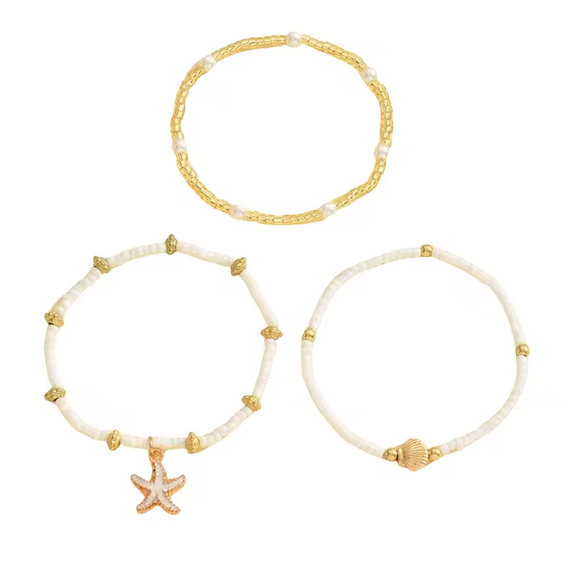 Summer Bohemian Style Starfish Shell Millet Bead Ankle Chain Three-Layer Set Beachy Elegant Foot Jewelry Accessory - Image 3