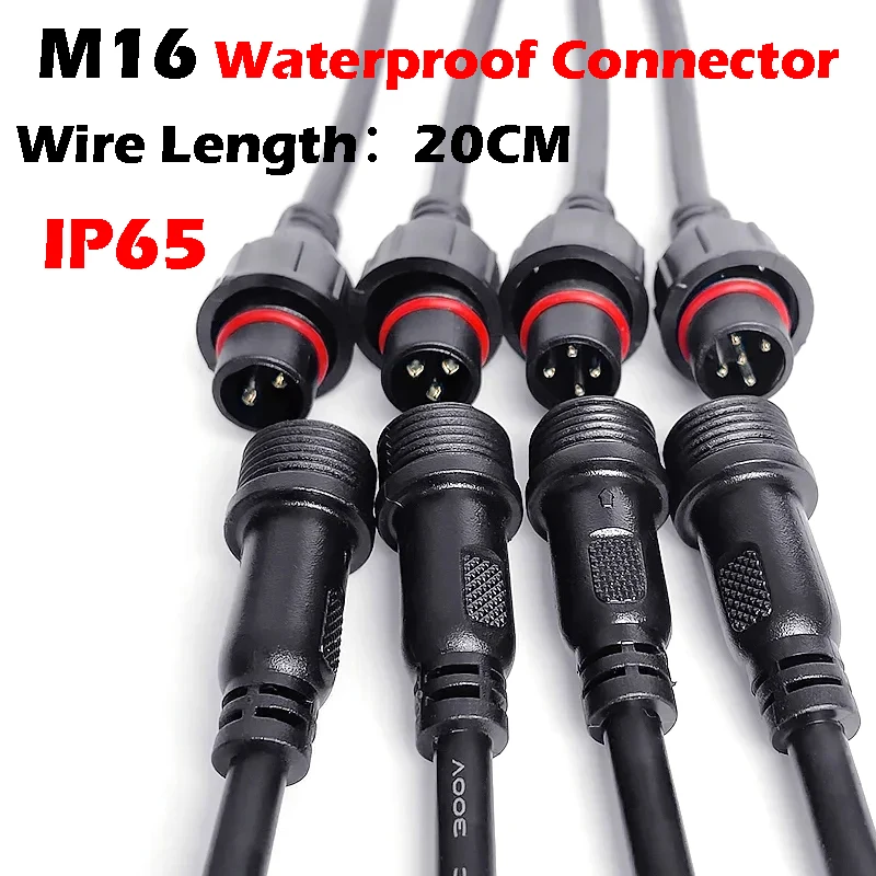 5/20Pcs M16 Waterproof 2 3 4 5 Pin IP65 Cable Wire Plug for LED Strips Male and Female Jack 22mm nut Connector Wire 20CM OD 6mm