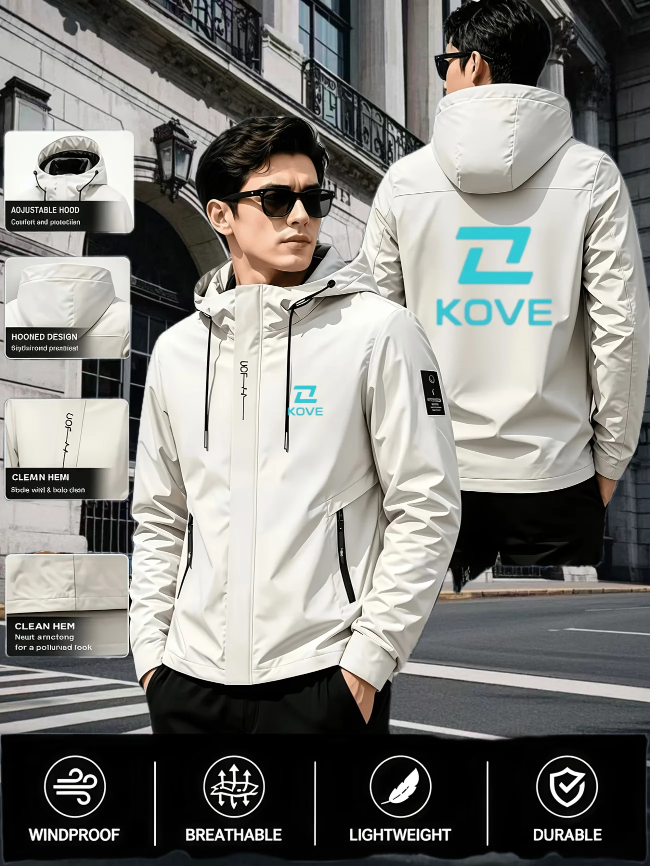 2026 design brand new outdoor commuting street walking lightweight zipper hooded jacket autumn men's exquisite printed outerwear