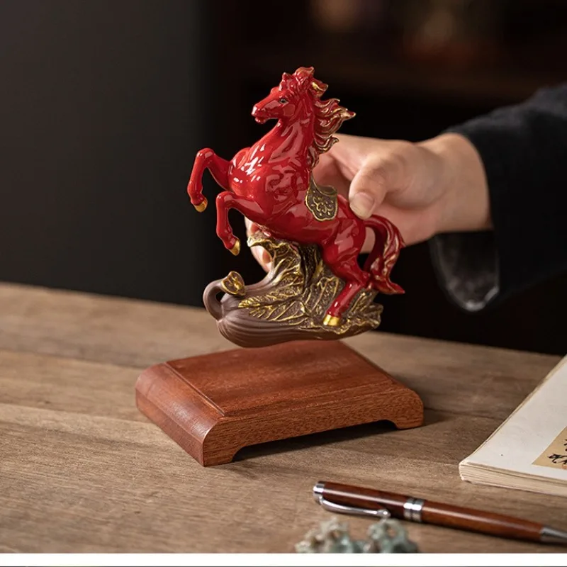 Ceramic Horse Statue, Red Zodiac Animal Wealth Decoration, Home Decoration Craftsmanship, Ornaments