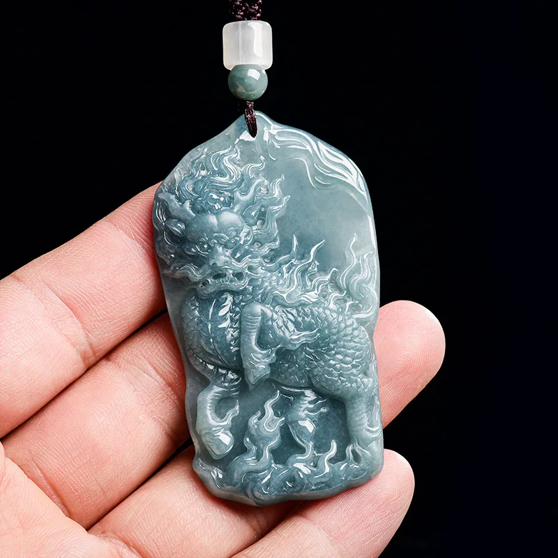 Natural Myanmar Jadeite Kirin Pendant Necklace Gemstone Real Jade Accessories Carved Amulet Designer Luxury Gifts for Women