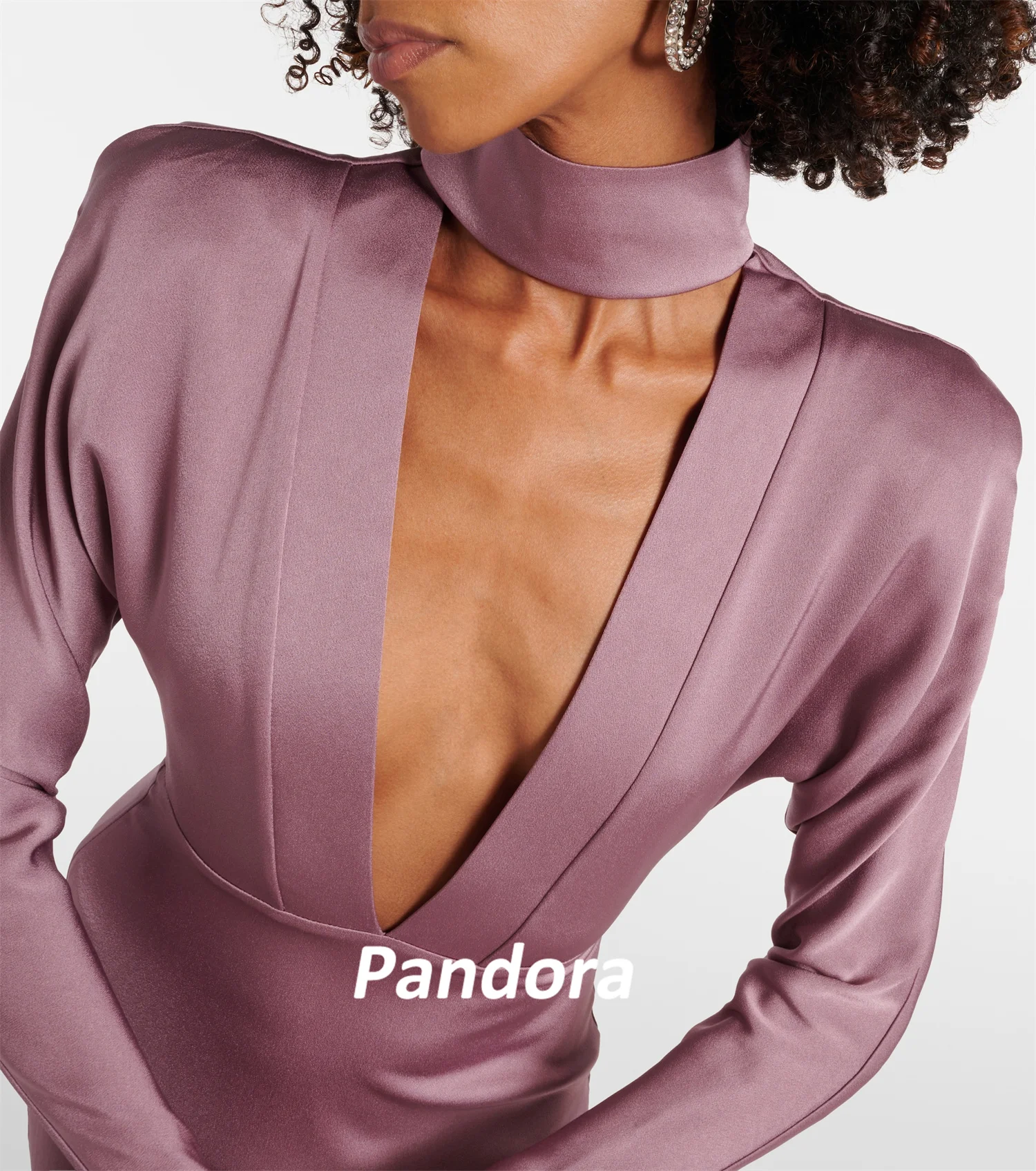 Pandora-vestido de fiesta largo hasta el suelo para mujer, prenda plisada de manga larga con cuello alto de sirena, elegante, para verano, 2024