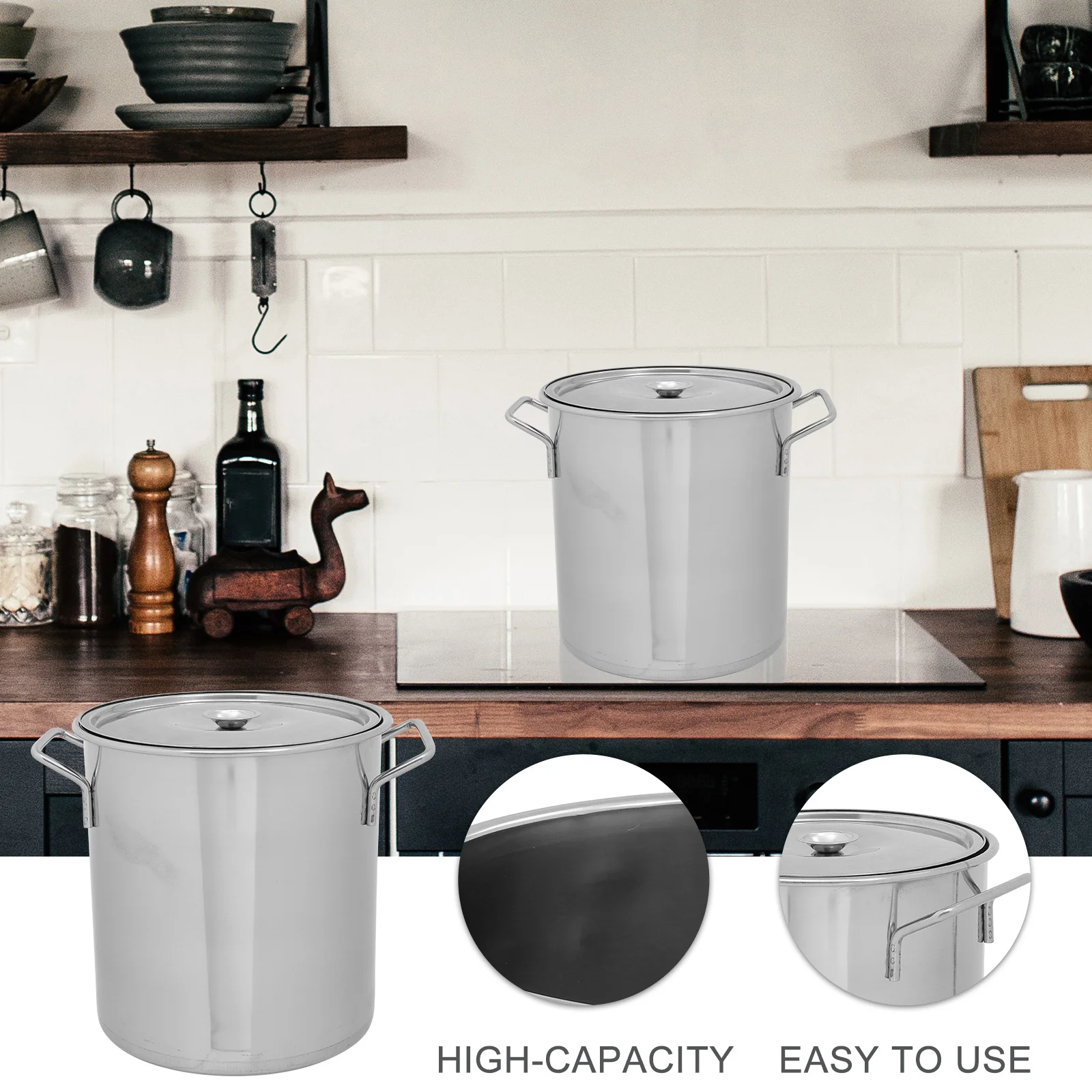 

Stainless Steel Thick Stockpot Large Capacity Soup Pot With Lid Multi Purpose Rice Bucket For Home Hotel School 22Cm